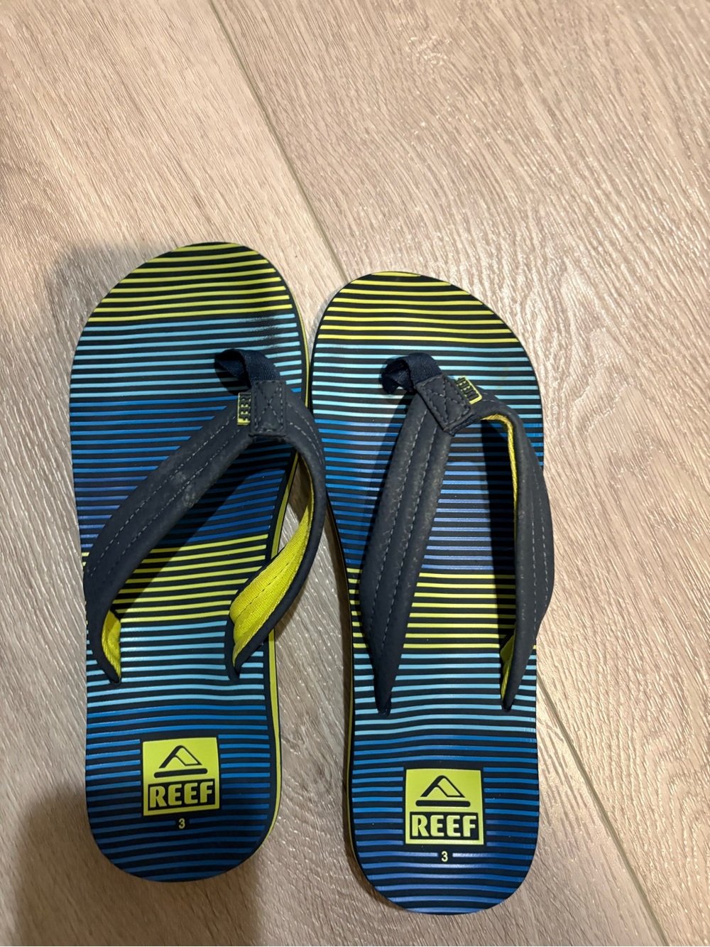 Reef Kids Navy, Blue & Neon Green Striped Flip Flops